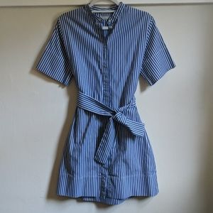 Everlane collarless belted shirt dress